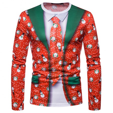 New 3D Personality Printing Fashion Men's Christmas Long-Sleeved T-Shirt