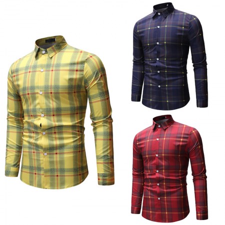 Fashion Autumn New Long-Sleeved Plaid Shirt Male Style Loose Shirt Jacket Ins Casual T-Shirt