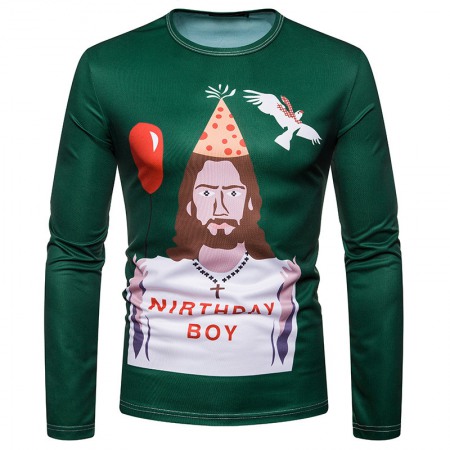 New 3D Personality Printing Fashion Men's Christmas Character Pattern Long-Sleeved T-Shirt