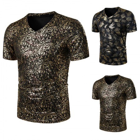 Summer Men's Nightclub Bar Fashion Casual Hot Stamping Printing Short-Sleeved Printed T-Shirt